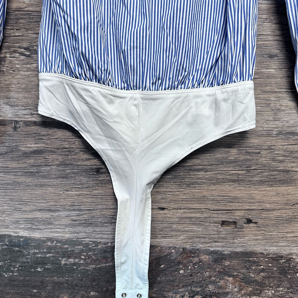 J. Crew Blue Striped Button down Women’s Bodysuit - Picture 6 of 7